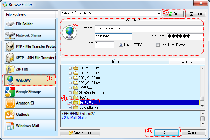 Browse a folder in WebDAV